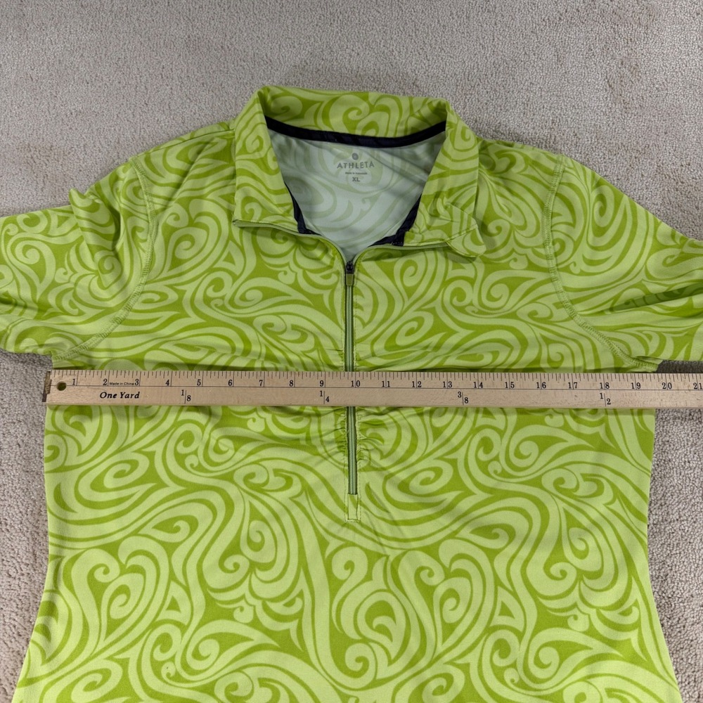 Athleta Womens XL Lime Green Swirl 1/4 Zip Pullover Athleisure Thumbholes - Picture 8 of 12